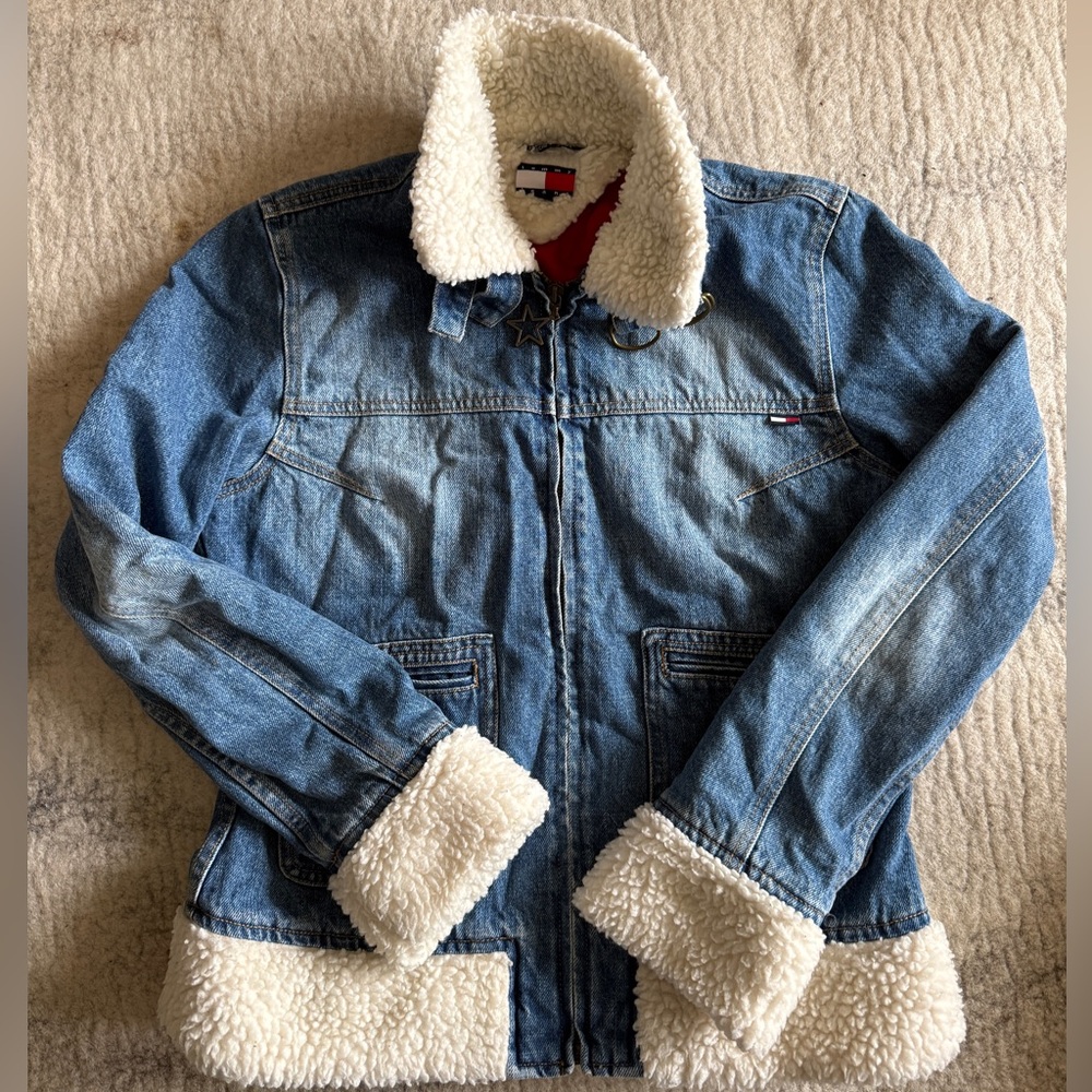 Vintage Y2K Tommy Jeans Tommy Hilfiger Denim Faux Sherpa Jacket—LG